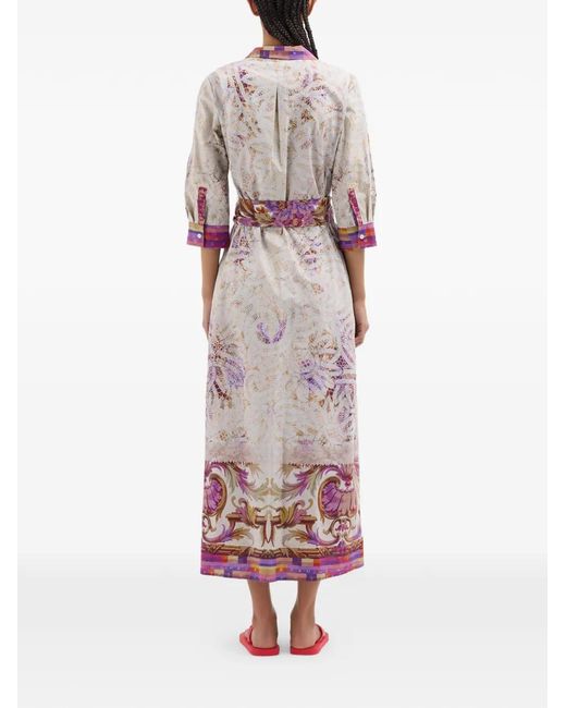 Pierre Louis Mascia White Diomede Belted Floral-Pattern Shirt Midi Dress