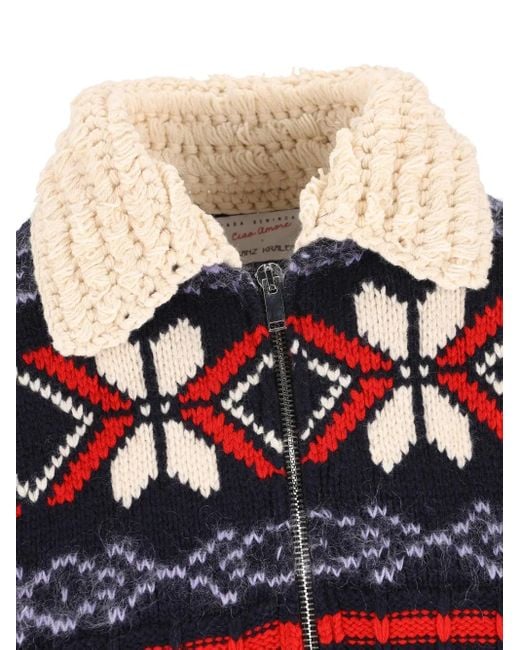 Giada Benincasa Red Fair Isle-Pattern Zip-Up Cardigan