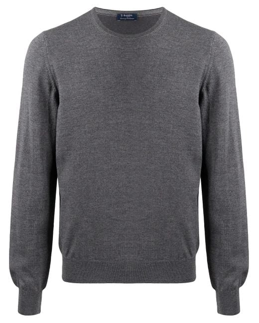 Barba Napoli Gray Crewneck Wool Jumper for men