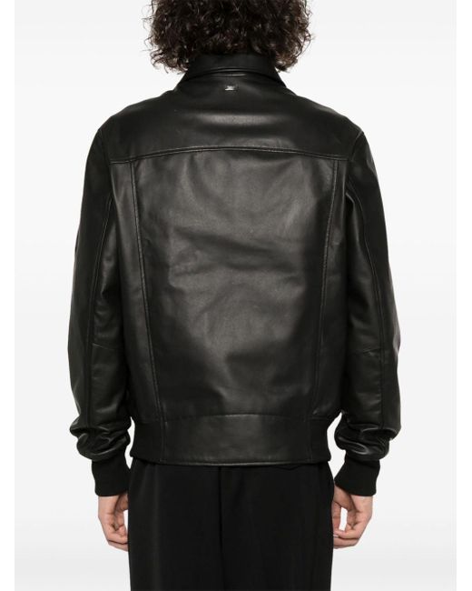 Herno Logo-patch leather jacket in Black für Herren