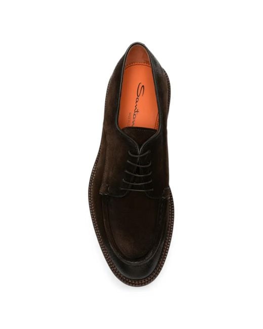 Santoni Brown Colin Rs Suede Derby Shoes for men