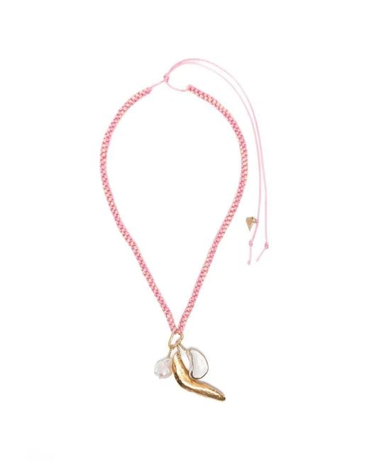Forte_forte Pink Crochet Charm Choker Necklace