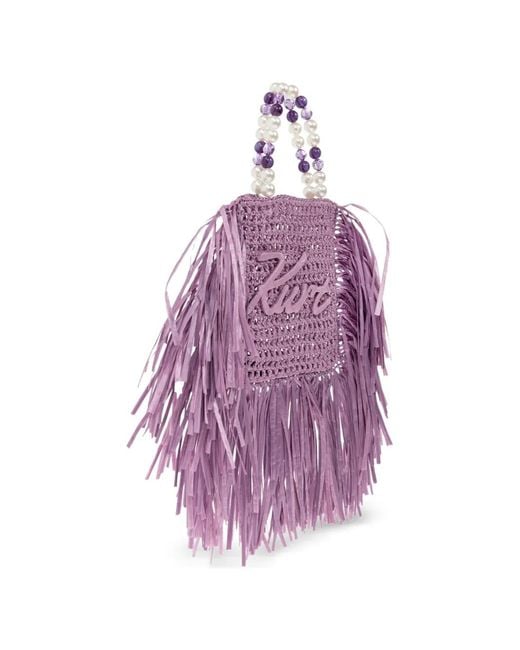 Kurt Geiger Purple Mini Fringed Tote Bag