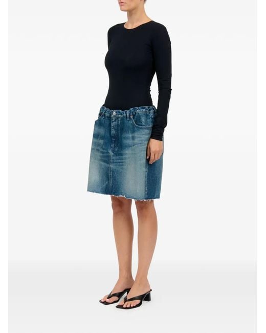 MM6 by Maison Margiela Blue Frayed-Details Cotton Mini Skirt