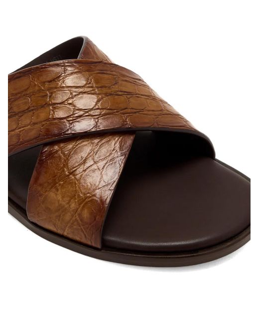 Magnanni Shoes Brown Criss-Cross Leather Sandals for men