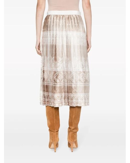 ERMANNO FIRENZE Natural Graphic-Pattern Pleated Midi Skirt