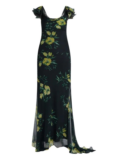 De La Vali Green Gerüschtes Kleid Mit Blumen-Print
