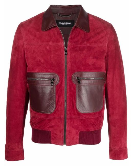 Dolce & Gabbana Red Suede Bomber Jacket for men