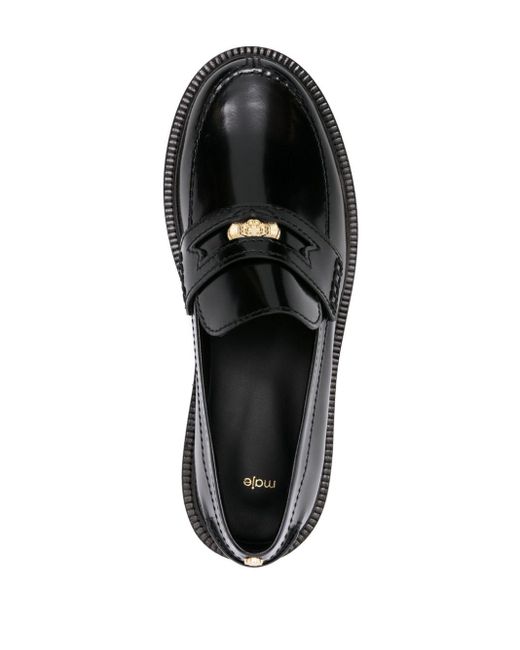 Maje Black Clover-Detail Leather Loafers