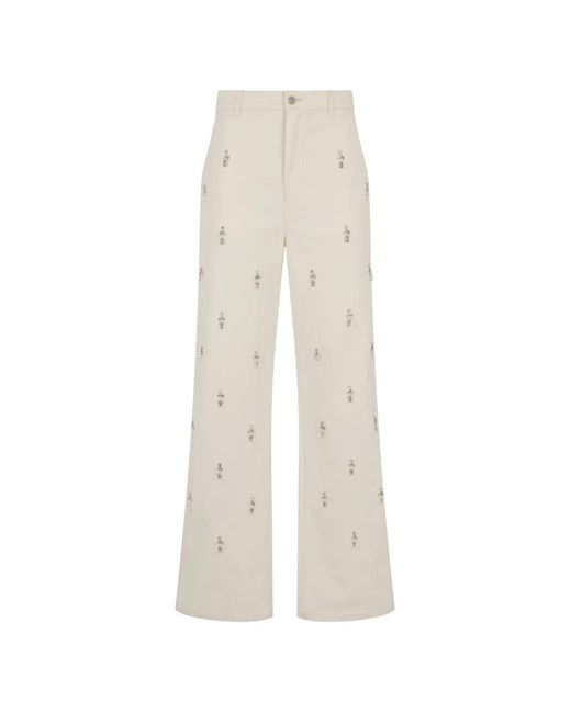 Des Phemmes White Wide-Leg Crystal-Embellished Trousers
