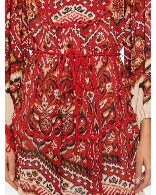 Farm Rio Red Geometric-Pattern Mini Dress