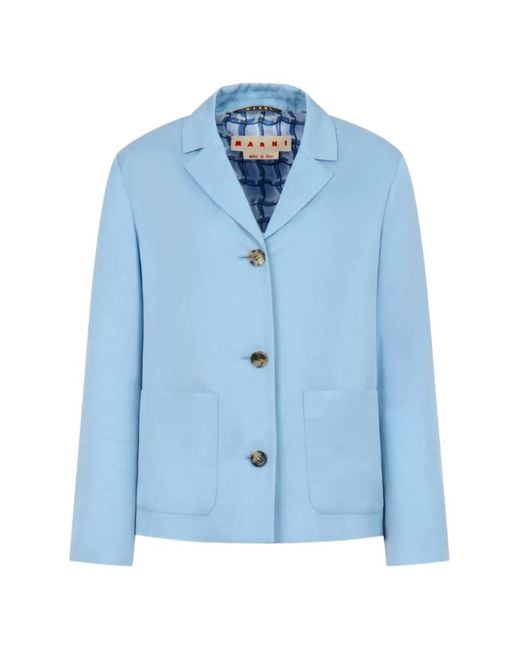 Marni Blue Patch-Pocket Single-Breasted Jacket