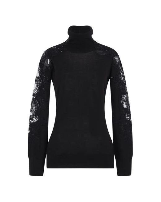 Ermanno Scervino Black Lace-Insert Rhinestone-Embellished Sweater