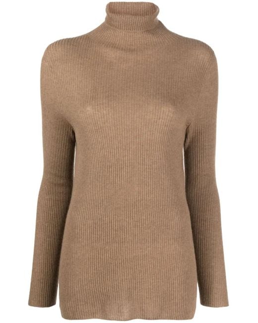 Fabiana Filippi Brown Roll-Neck Ribbed-Knit Jumper