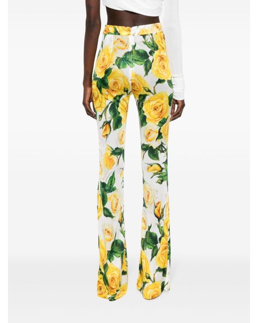 Pantalon évasé à fleurs Dolce & Gabbana en coloris Yellow