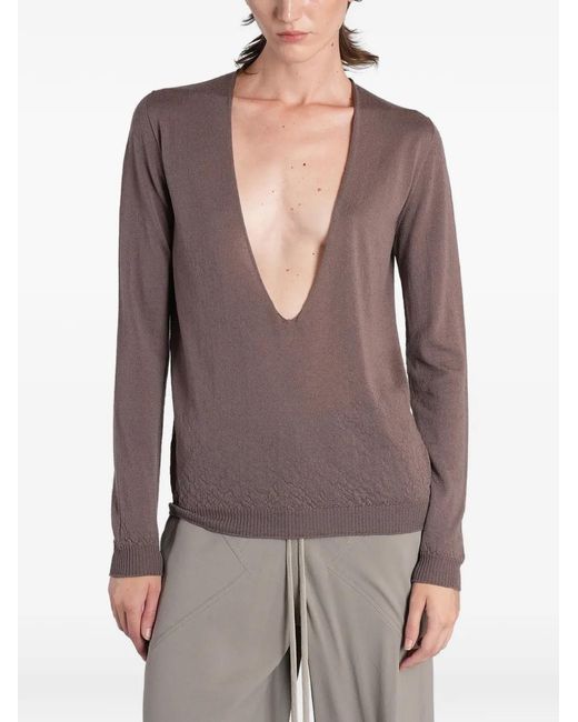 Rick Owens Purple Deep V-Neck Sweater