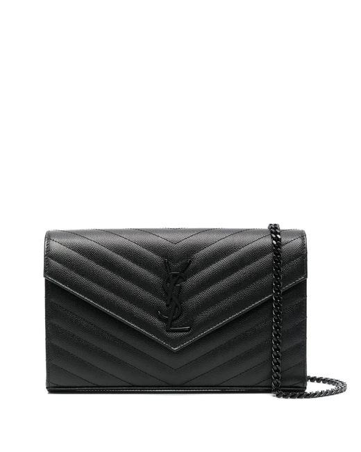 Saint Laurent Black Cassandre Leather Wallet On Chain