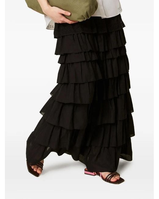 Twinset Black Long Ruffled Lace Skirt