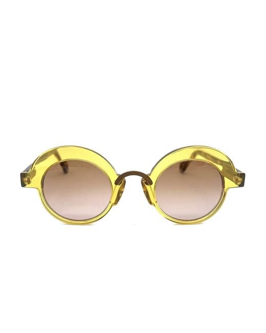 Anne & Valentin Yellow Metal Round-Frame Sunglasses