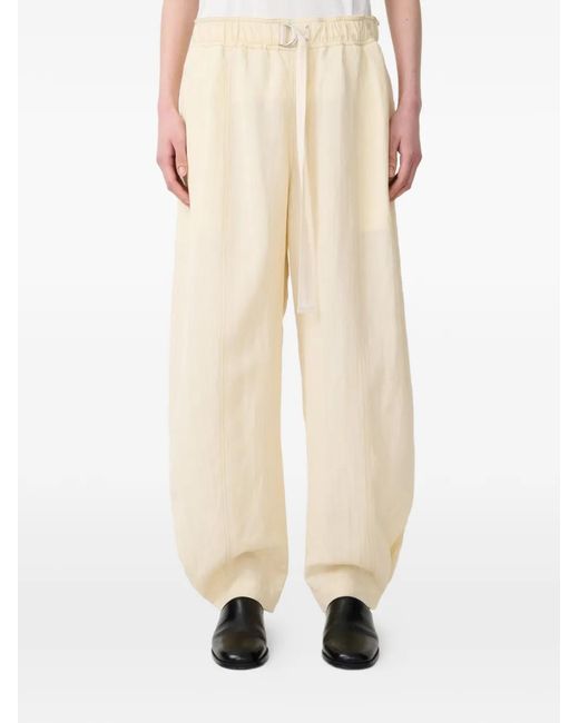 Studio Nicholson White Carvo Herringbone Drawcord Trousers