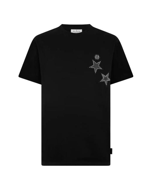 Philipp Plein Black Stars-Studs Crew-Neck T-Shirt for men