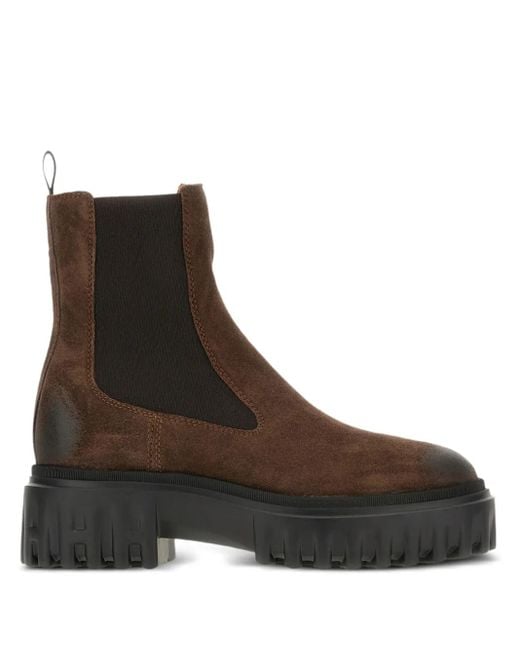 Hogan Brown Suede Ankle Boots With Lug Sole