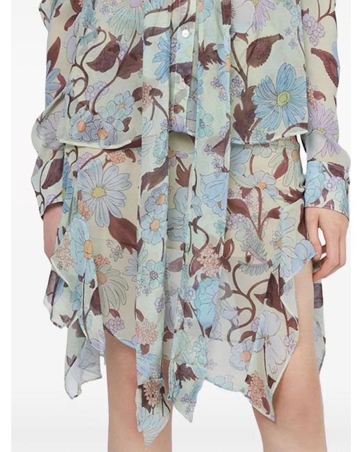 Stella McCartney Gray Lady Garden-Print Silk Chiffon Skirt