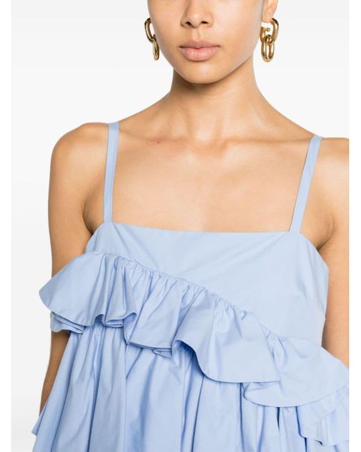 MSGM Blue Ruffled-detailed Cotton Tank Top