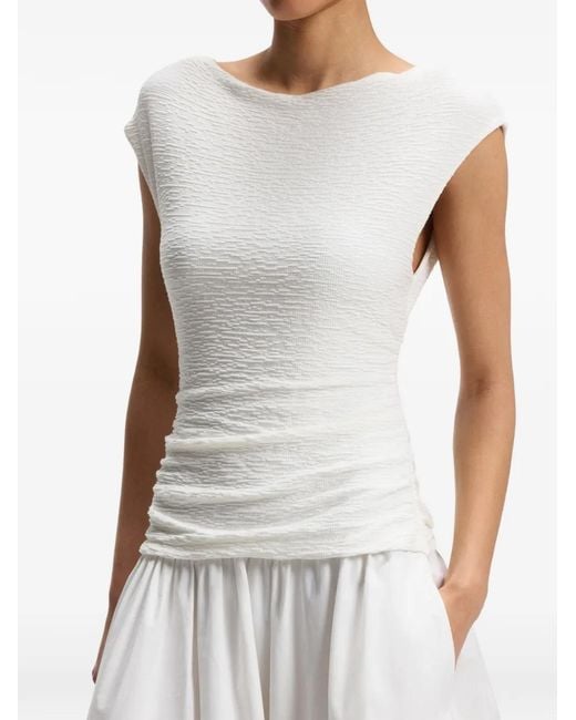 Boss White Ruched-Detail Midi Dress