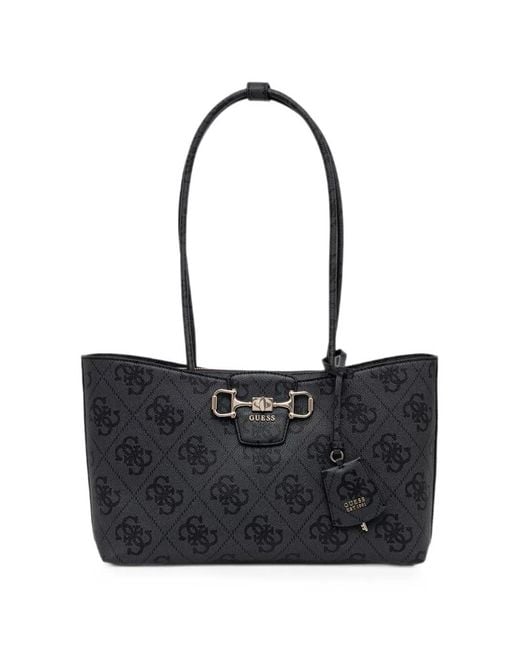 Guess Black Janie Logo-Print Horsebit Tote Bag