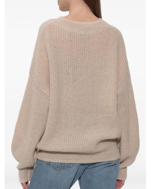 ROTATE BIRGER CHRISTENSEN Natural Logo-Patch V-Neck Sweater