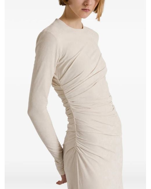 Alberta Ferretti White Lace Ruched Midi Dress