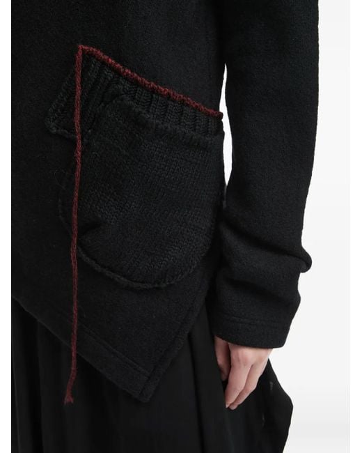 Y's Yohji Yamamoto Black Asymmetric-Pocket Wool Sweater