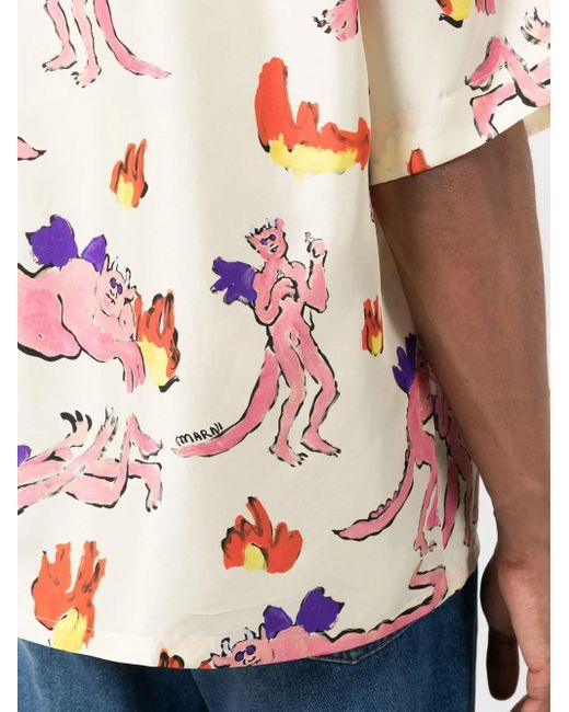 Marni Pink Printed Bowling Shirt for men