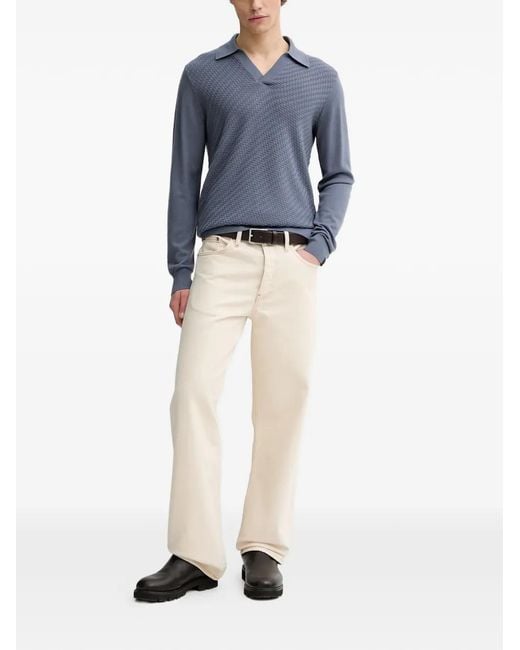 Rag & Bone Blue Textured Polo Sweater for men