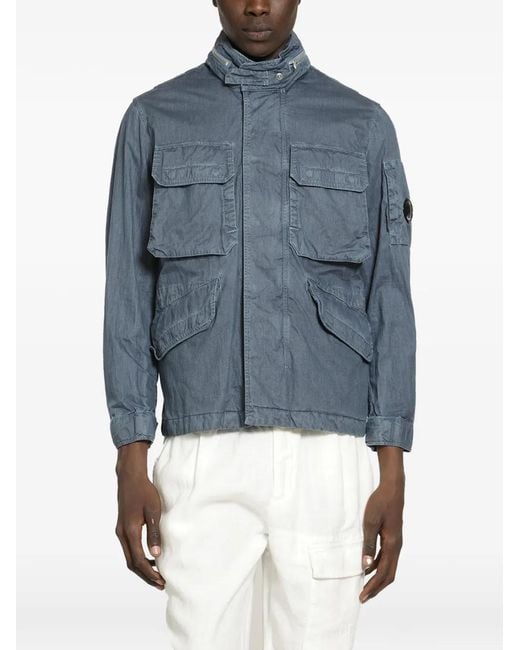 C P Company Blue 50 Fili Wax Field Jacket for men