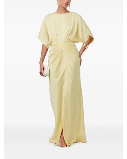Savel Yellow Gathered Batwing-Sleeve Maxi Dress