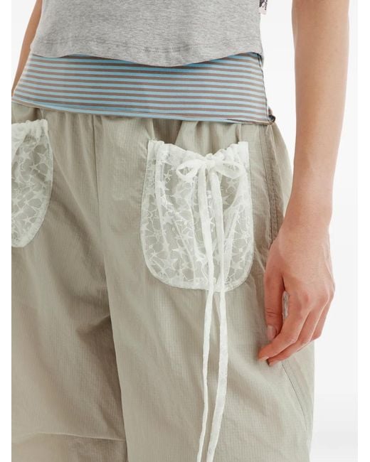 Mini Cream White Lace-Pocket Wide-Leg Trousers