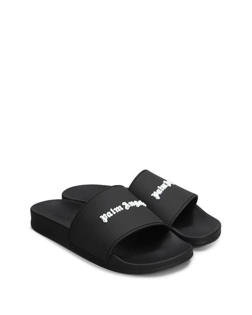 Palm Angels Black Logo Pool Slides for men