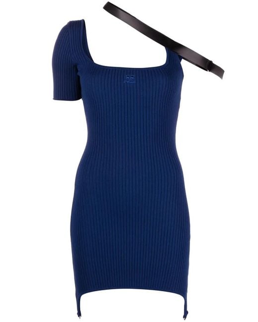 Courreges Blue Strap-Detail Asymmetric Mini Dress
