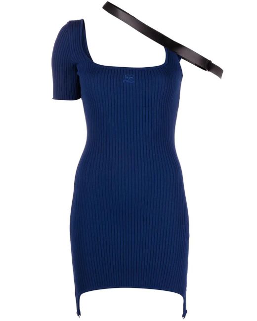 Courreges Blue Strap-Detail Asymmetric Mini Dress