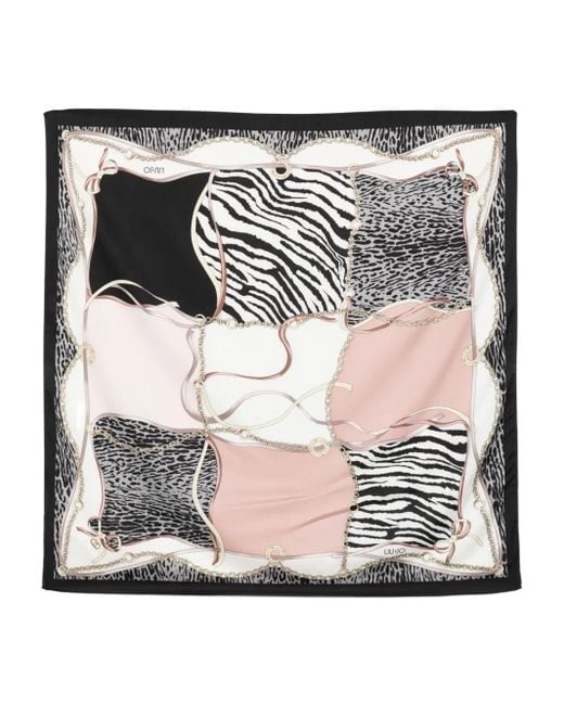 Pañuelo con animal print y motivo de cadenas Liu Jo de color Black