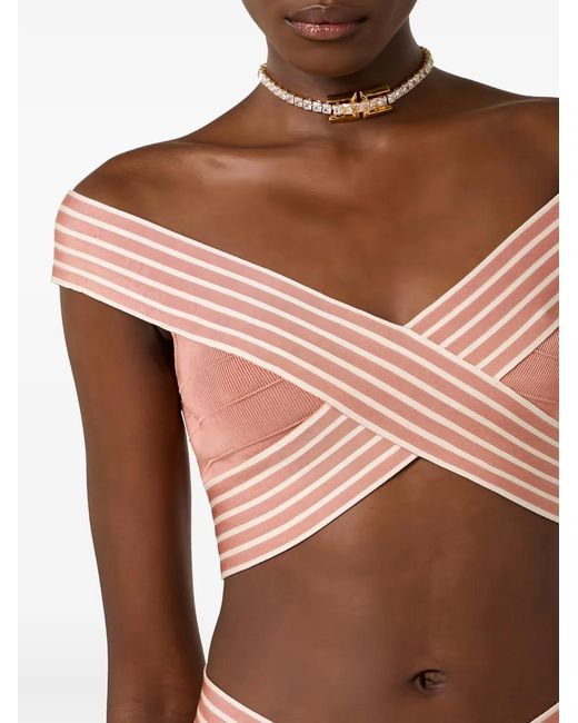 Elisabetta Franchi Pink Knit Fabric Top With Striped Bands