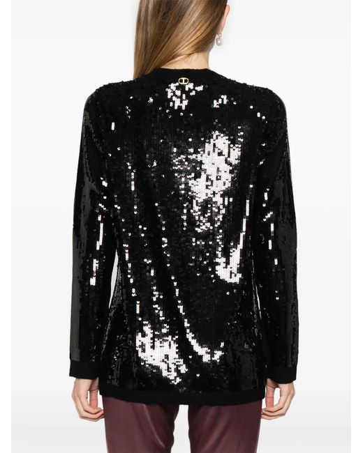 Twinset Black Sequinned Double-Breasted Cardigan