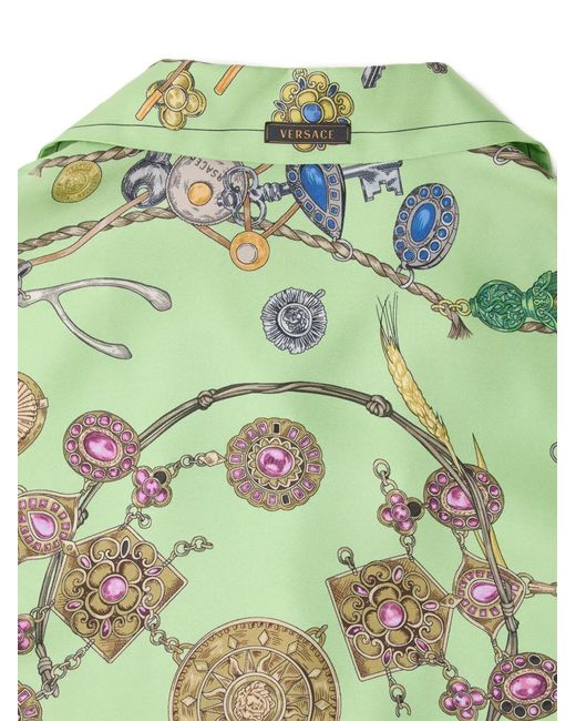Versace Green Printed Silk Twill Shirt