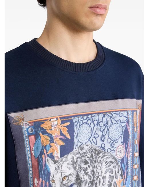 Etro Blue Leopard-Print Sweatshirt for men