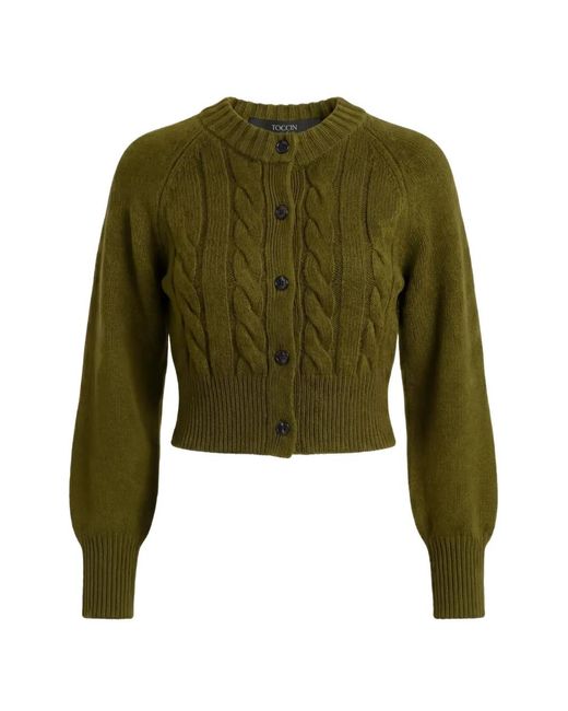 Toccin Green Rita Cable-Knit Wool Cardigan