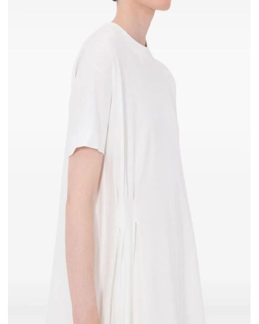 Loulou de Saison White Igari Asymmetric Pleated T-Shirt Dress