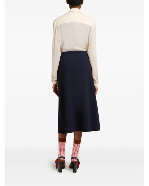 Marni Blue A-Line Crêpe Midi Skirt