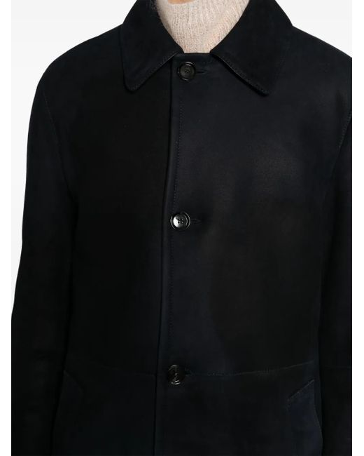 Brioni Black Single-Breasted Leather Coat for men